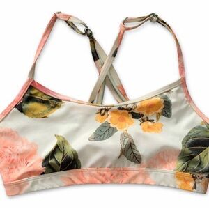 Body Glove Sea Foam Green Teal Floral Racer Back Swimsuit Bikini Top Medium